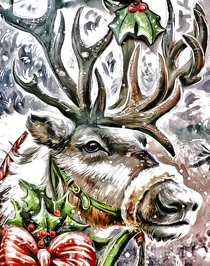 Snowy Reindeer Drawing by CAC Graphics - Fine Art America