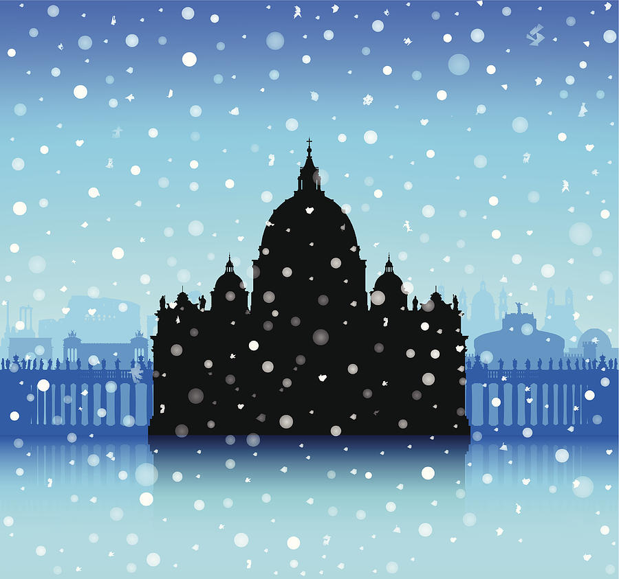 Snowy Saint Peters Basilica, The Vatican Drawing by Leontura