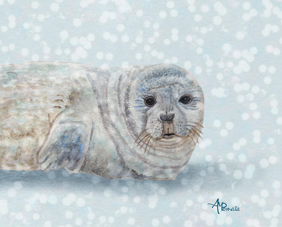Snowy Seal Painting by Angeles M Pomata