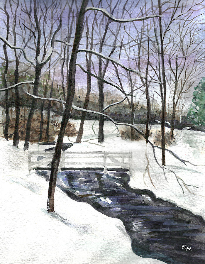 Snowy Shawnee Stream Painting by Clara Sue Beym