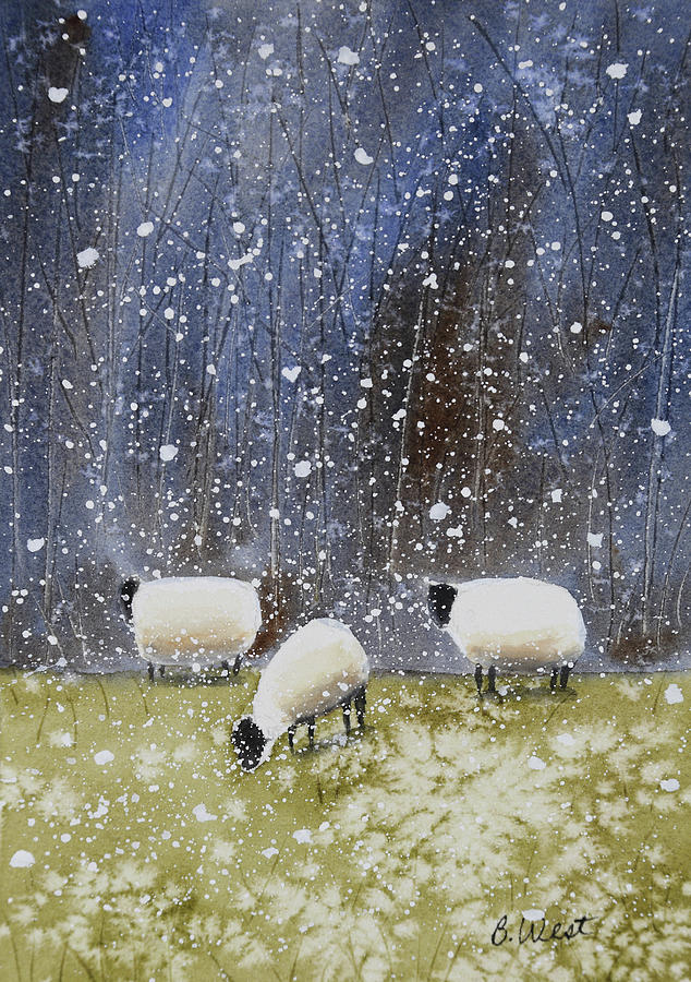 Snowy Sheep Painting by Barbara West