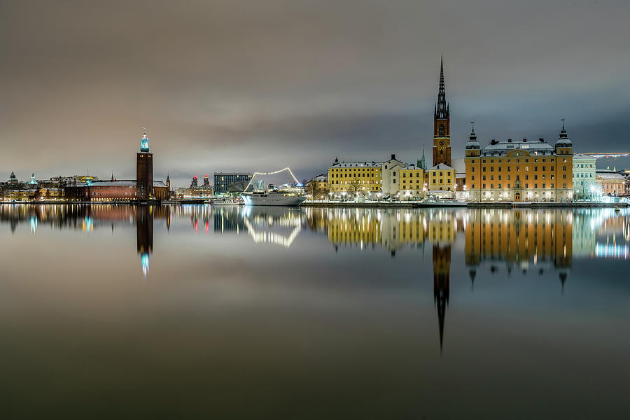 Stockholm Photograph - Snowy Stockholm City Hall and Riddarholmen reflection with clouds by Dejan Kostic Stockholm Photograph - Snowy Stockholm City Hall and Riddarholmen reflection with clouds by Dejan Kostic