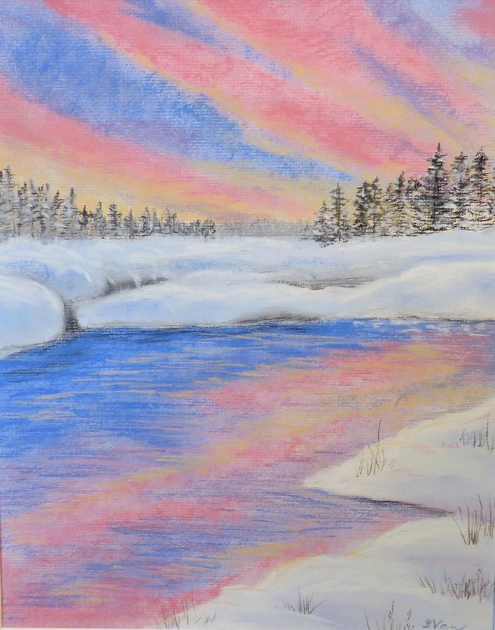 Snowy Stream at Sunrise Painting by Denise Van Deroef