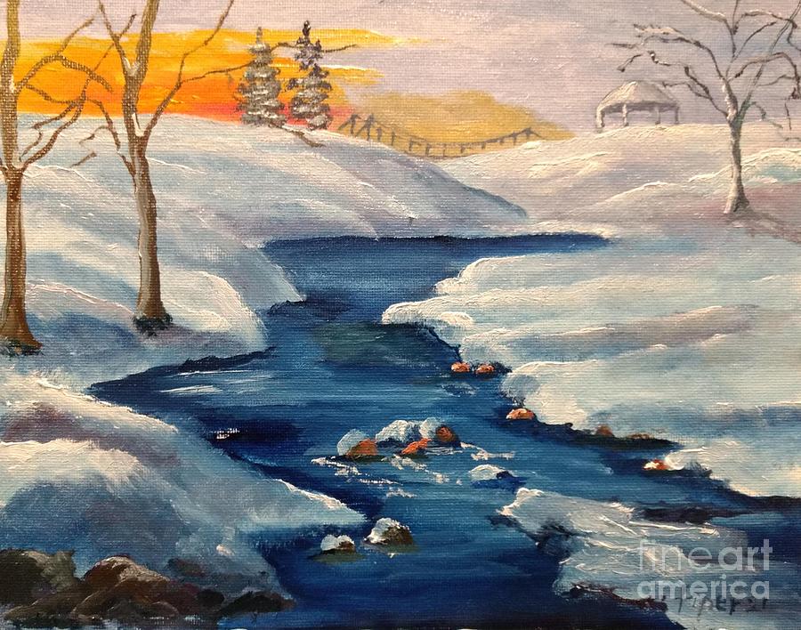 Snowy Stream Painting by Lee Piper