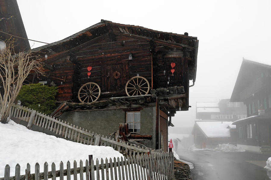 Snowy Street Sceene in the Jungfrau Village of Murren Switzerland Photograph by Shawn OBrien