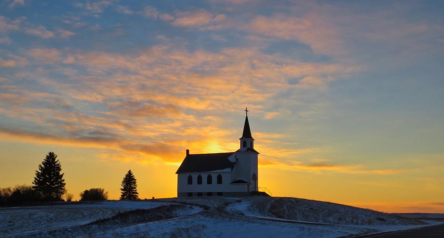 Snowy Sunset at James River Church Photograph by Mary Tastad Snowy Sunset at James River Church Photograph by Mary Tastad