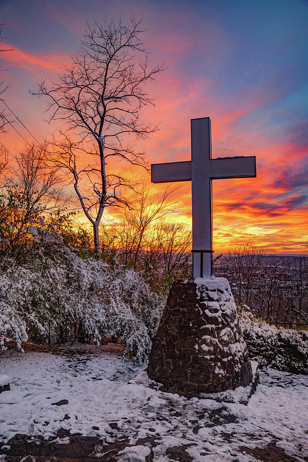 Snowy Sunset At The Sequoyah Cross - Fayetteville Arkansas Photograph by Gregory Ballos