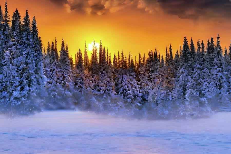Winter Photograph - Snowy Sunset in the Hills by Ally White