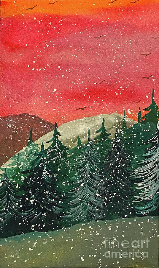 Snowy Sunset  Painting by Lisa Neuman