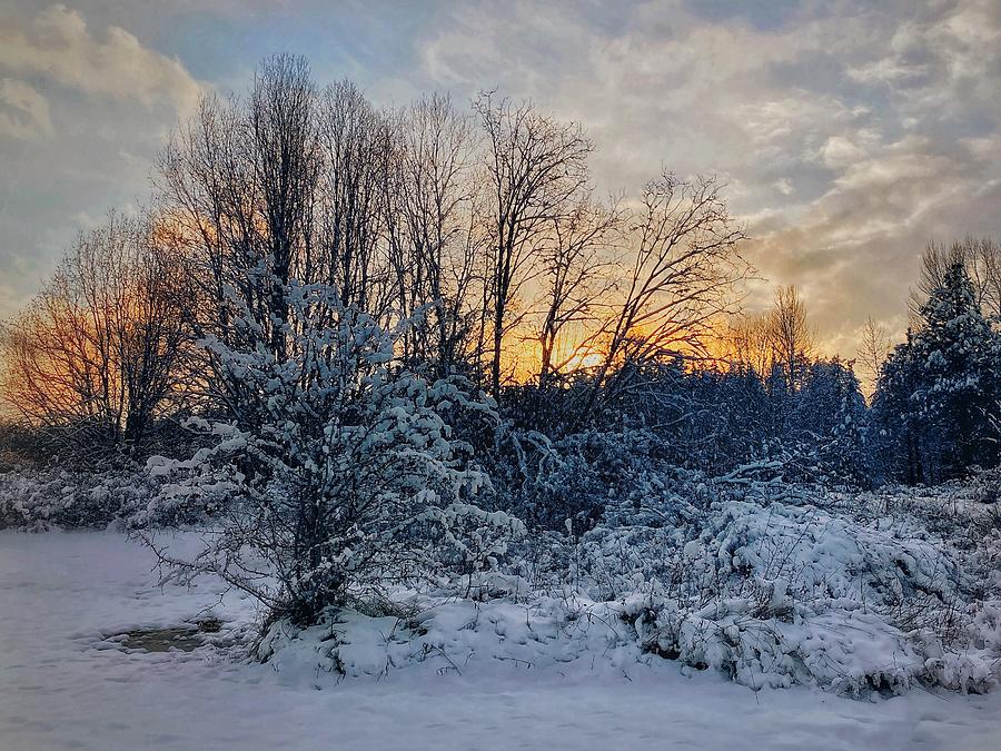 Snowy Sunset Silhouette  Photograph by Jerry Abbott
