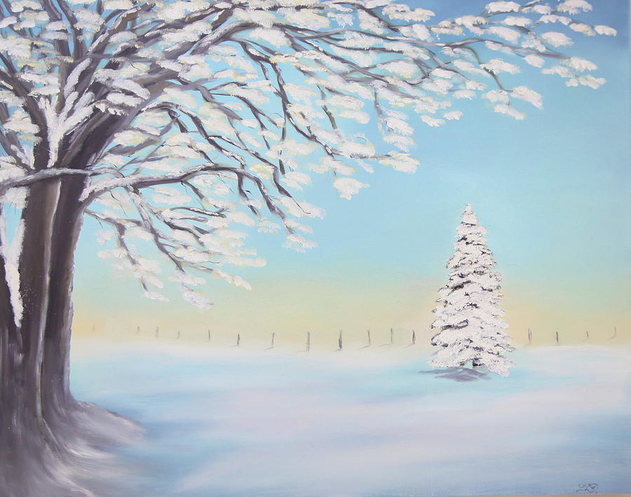 Snowy Tree Meadow Painting by Linda Romine - Fine Art America