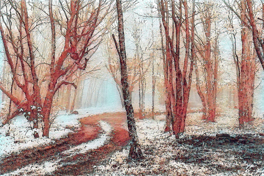Snowy Trees in the Fog fx Painting by Dan Carmichael