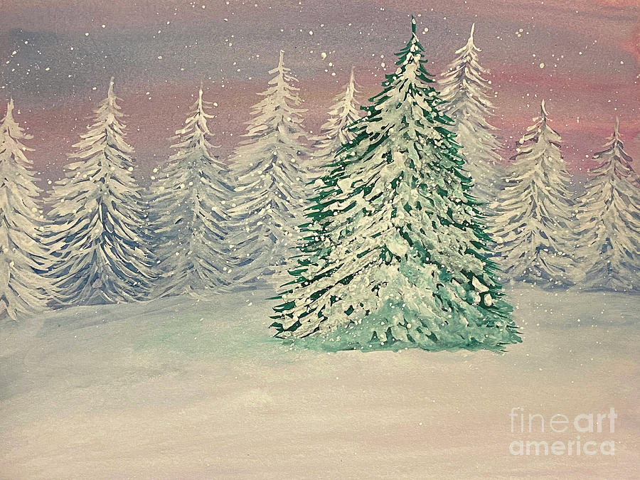 Snowy Twilight Trees Mixed Media by Lisa Neuman