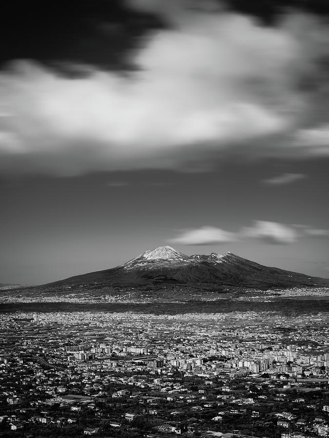Snowy Vesuvio - Bnw Vertical Photograph