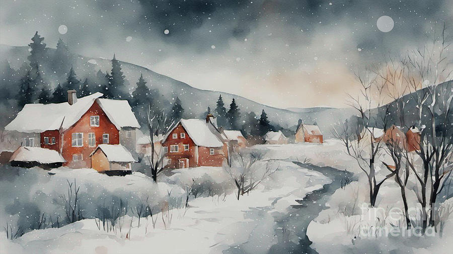 Snowy village Digital Art by Jim Hatch