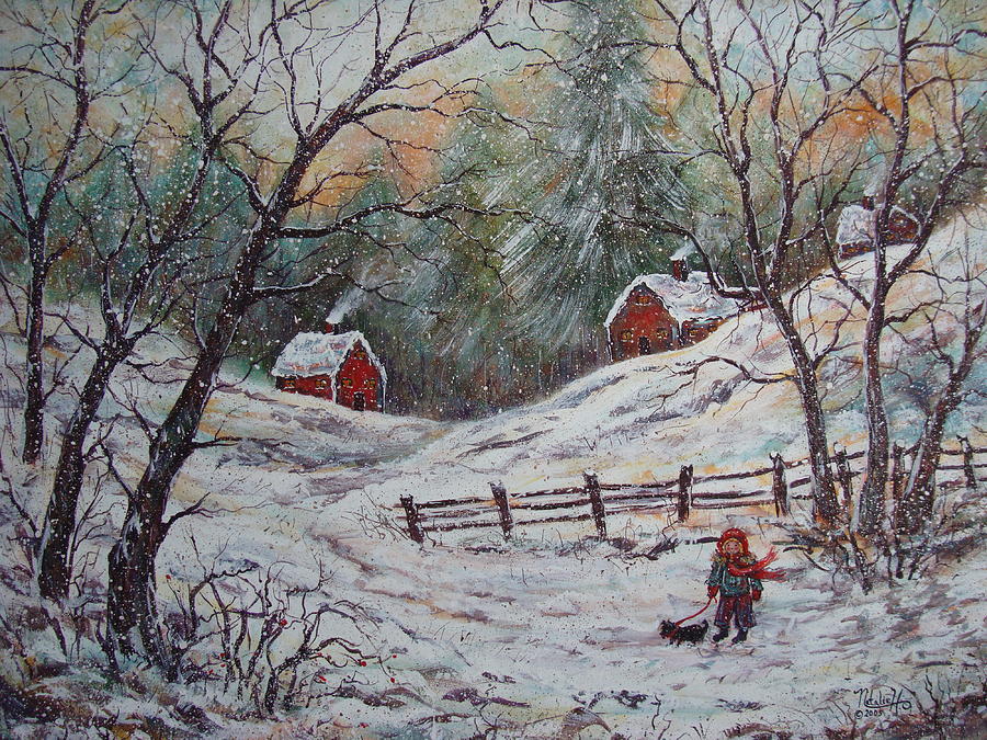 Snowy Walk. Painting by Natalie Holland