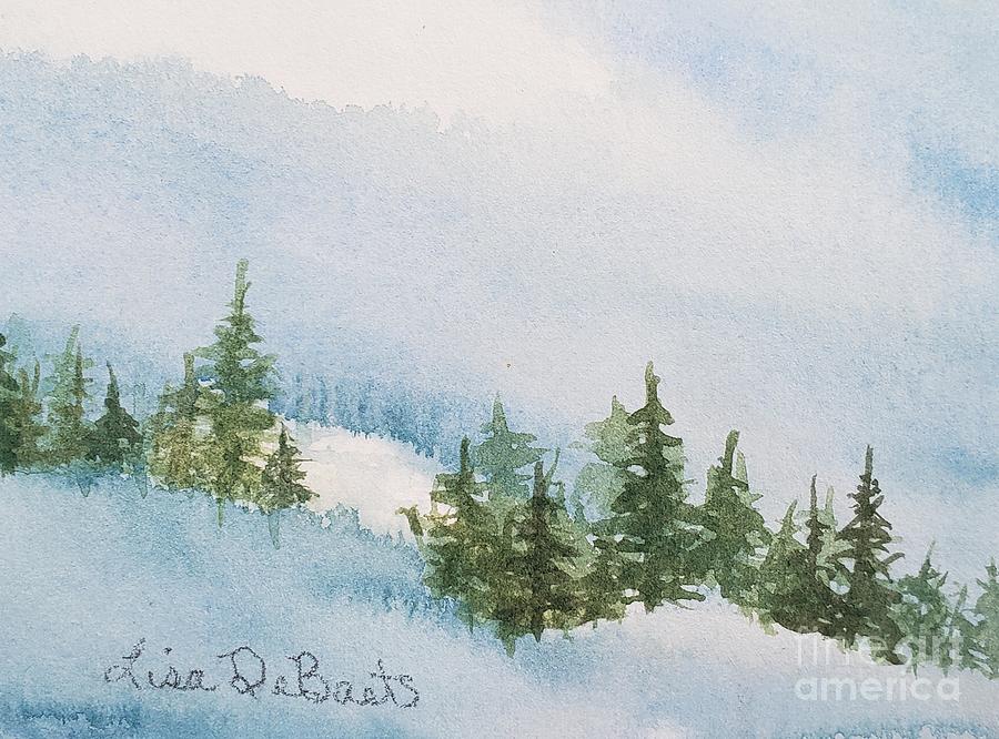 Snowy watercolor pine trees Painting by Lisa Debaets