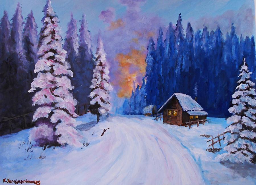 Snowy Winter Painting by Konstantinos Charalampopoulos