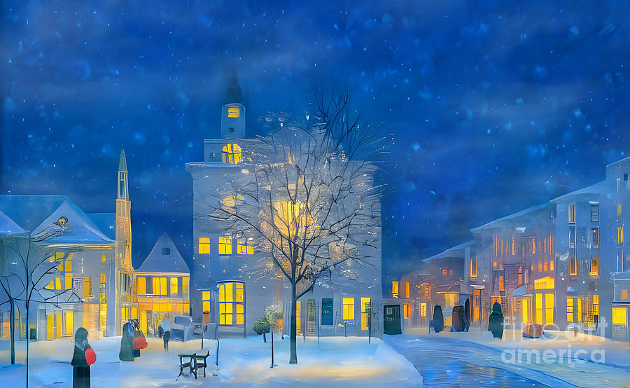 Snowy Winter Night In The City Digital Art