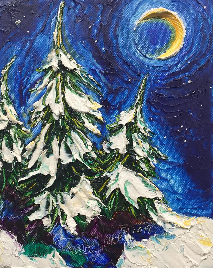 Snowy Winter Trees at Night Painting by Paris Wyatt Llanso