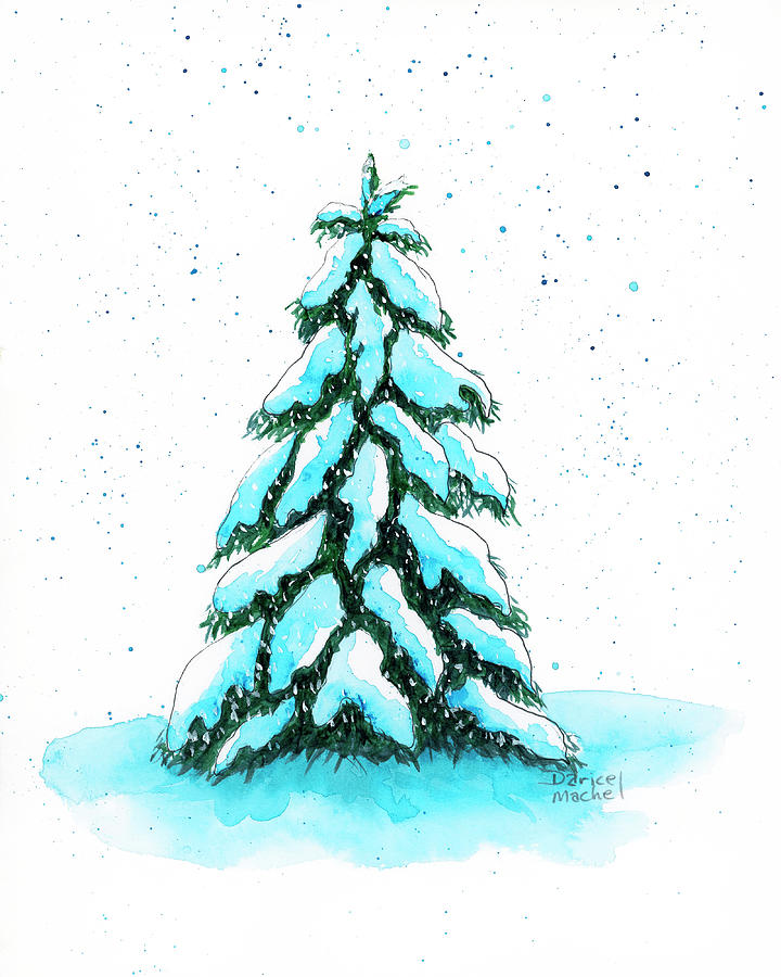 Snowy Woodland Tree Painting by Darice Machel McGuire