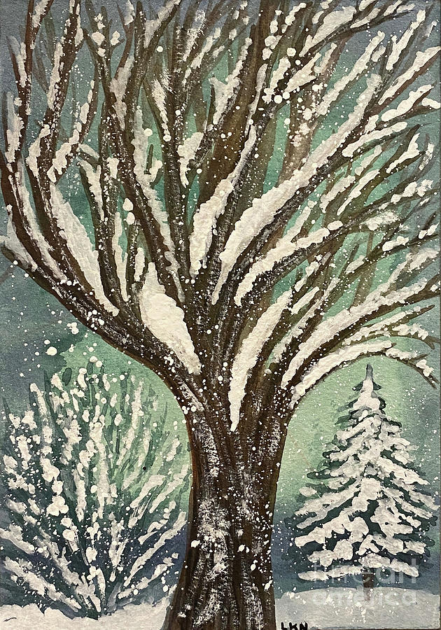 Snowy yard Painting by Lisa Neuman
