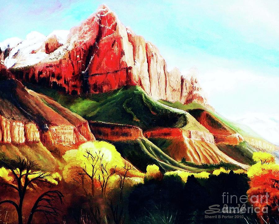 Snowy Zions Watchman Painting by Sherril Porter