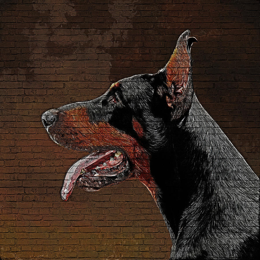 So cute but savage, Dobermann Pinscher Dog Painting by Custom Pet Portrait Art Studio