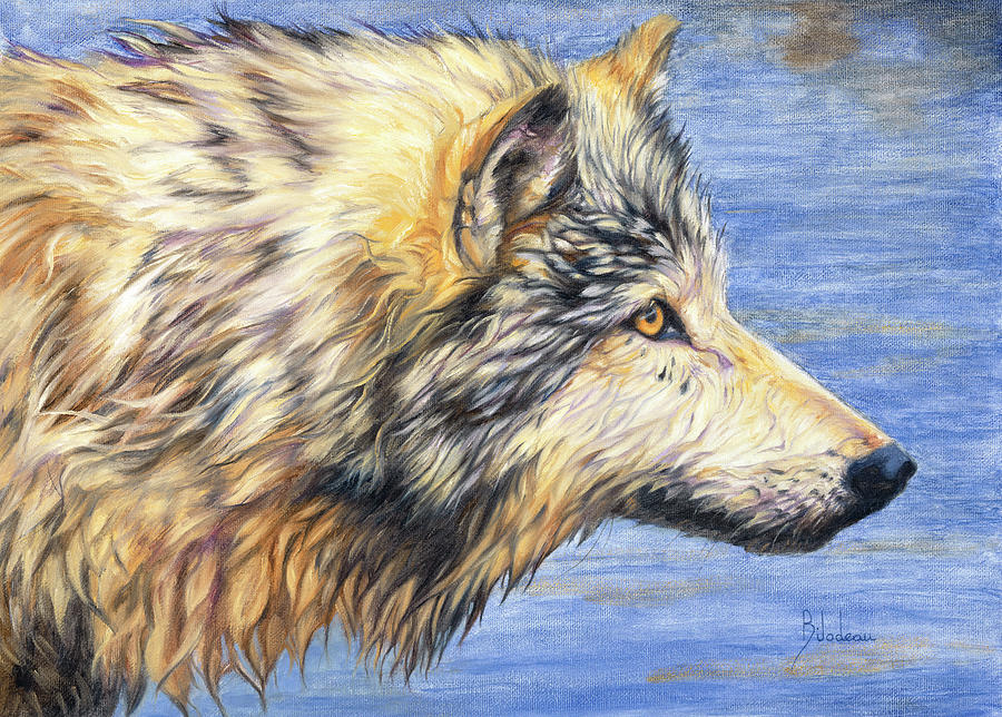 Soaked Wolf Painting by Lucie Bilodeau