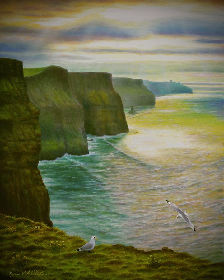 Soaring at the Cliffs of Moher Painting by Kim McClinton