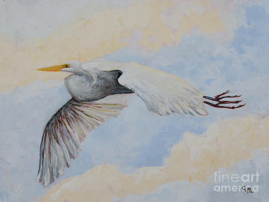 Soaring Great White Egret Painting by Cheryl McClure