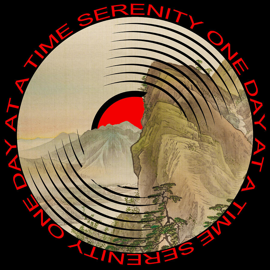 Sobriety Serenity One Day At A Time AA Sober Tee Tees T-Shirt Mountain Painting by Tony Rubino