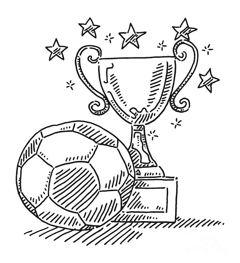 Soccer Ball And Trophy Drawing Drawing by Frank Ramspott