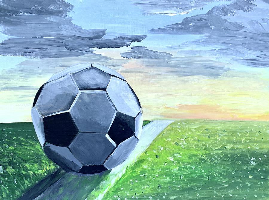 Soccer Ball on Green Field Painting by Natalia Ciriaco