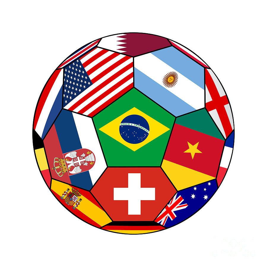 Soccer Ball With Various Flags Drawing