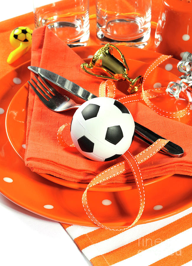 Soccer football celebration party table setting Photograph by Milleflore Images