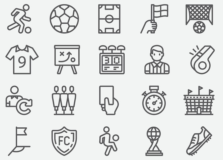 Soccer Sport Line Icons Drawing by LueratSatichob