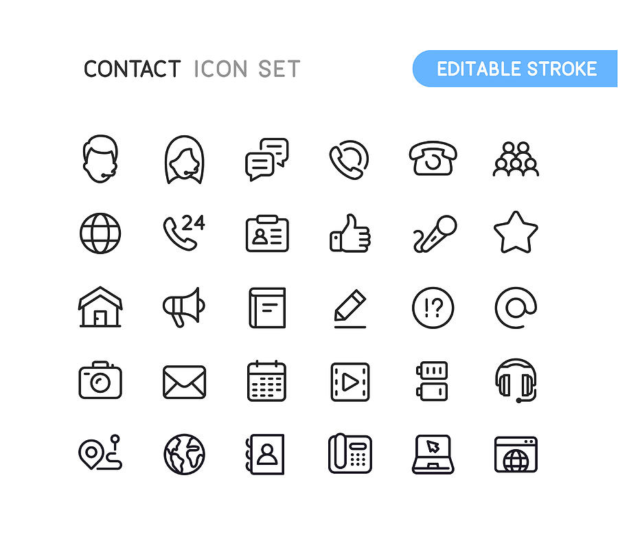 Social Contact Outline Icons Editable Stroke Drawing by Bounward