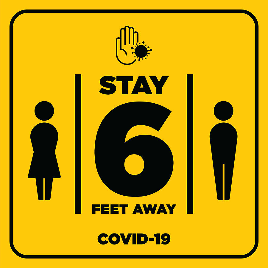 Social Distancing warning sign. Warning in a yellow sign about coronavirus or covid-19 vector illustration Drawing by KaanC