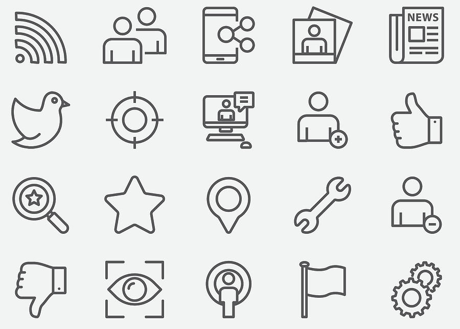 Social Network Line Icons Drawing by LueratSatichob