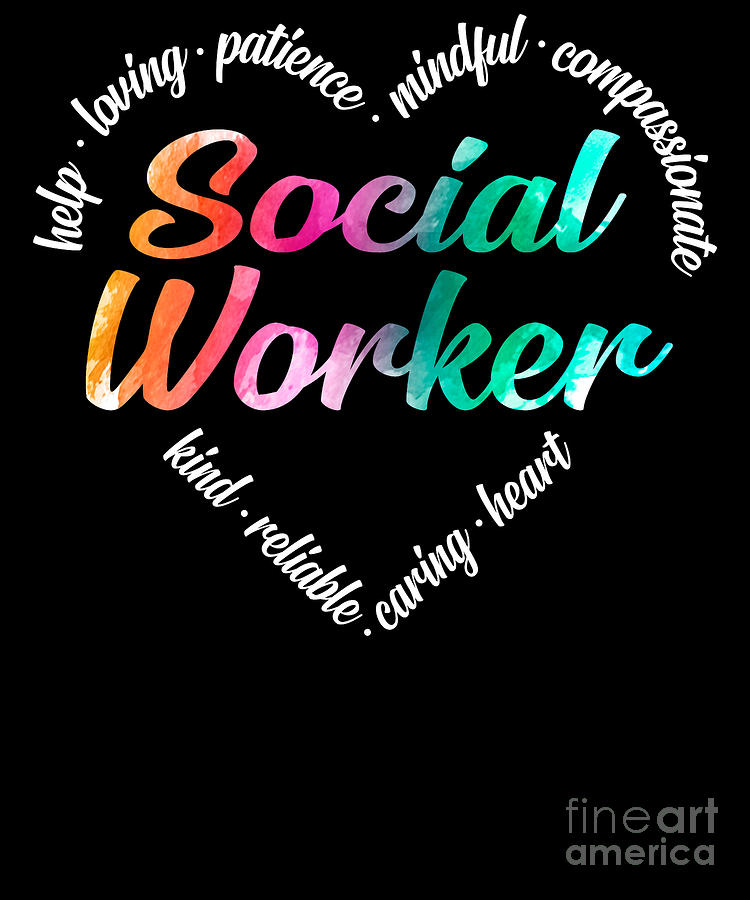 Social Worker Social Worker Heart Word Cloud Watercolor Rainbow Digital ...