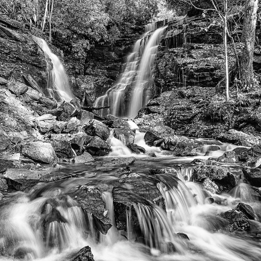 Soco Falls in Western North Carolina - Black and White Photograph by Bob Decker