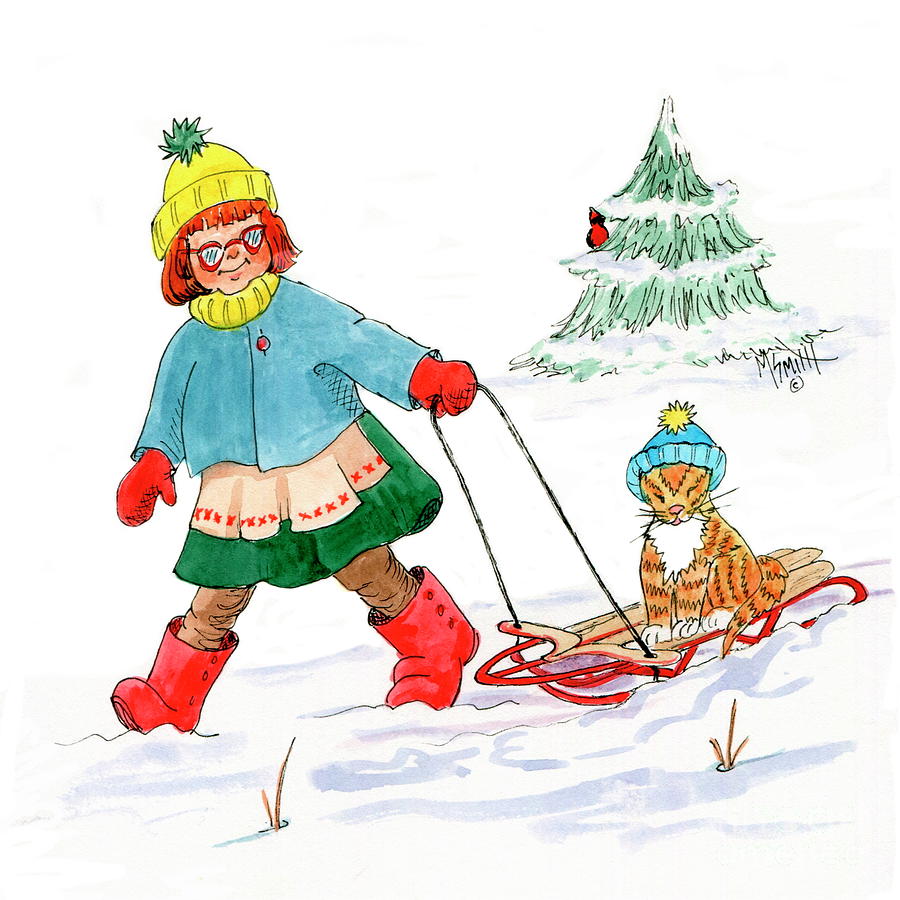 Child Playing Drawing - Sofie In The Snow by Marilyn Smith