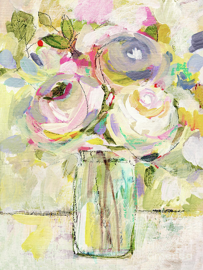 Soft and Bold Painterly Flowers  in a Jam Jar  Painting by Sue Zipkin