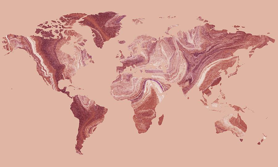 Soft Beige Warm Silhouette Of The World Map Agate Art  Painting by Irina Sztukowski