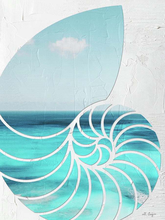Soft Blue Beach Nautilus Shell Art Painting by Sharon Cummings