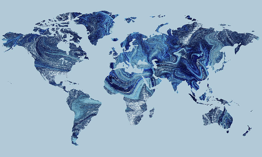 Soft Blue Ocean Indigo World Map Silhouette  Painting by Irina Sztukowski