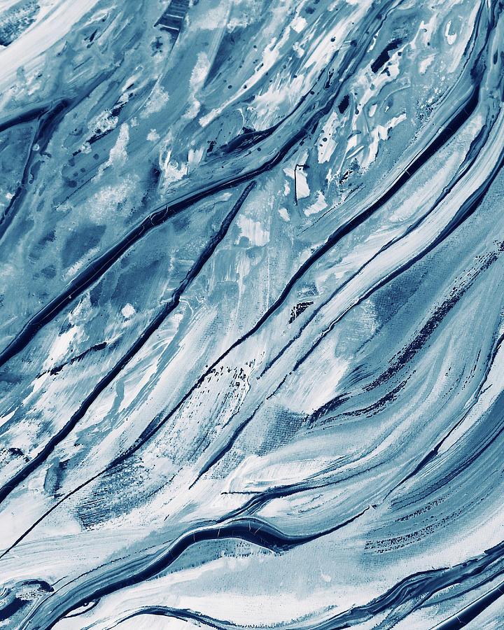 Soft Blue Organic Lines Ocean Marble Contemporary Abstract Art II Painting by Irina Sztukowski