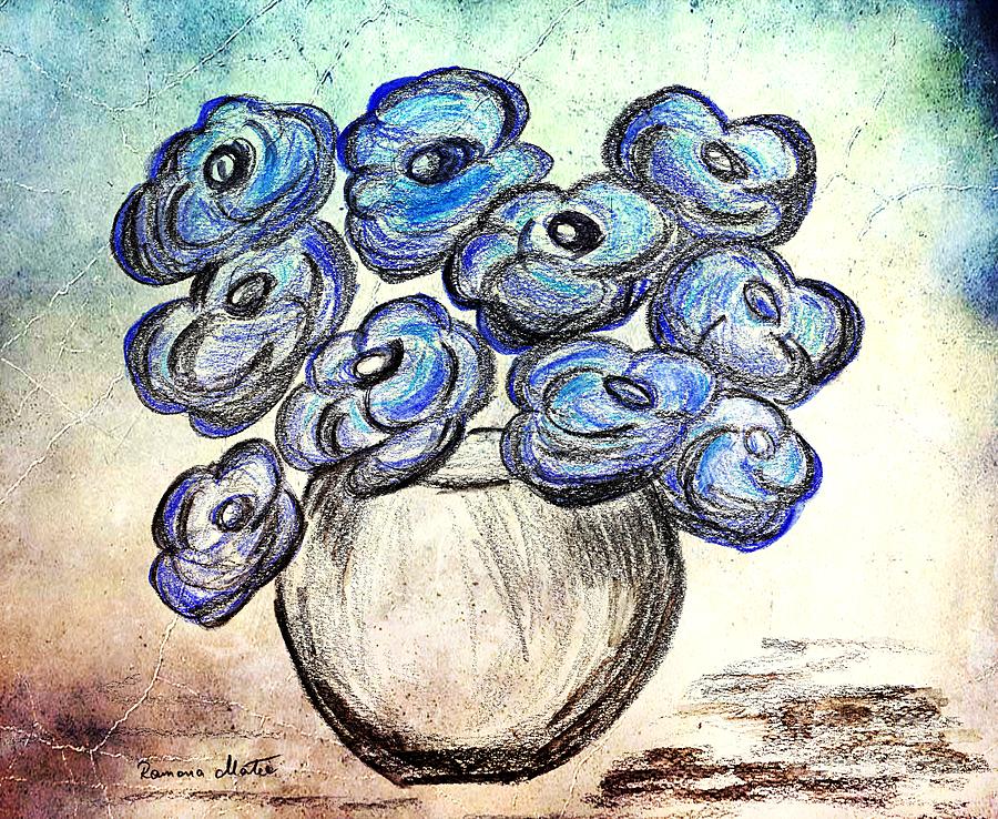 Soft Blue Poppies Painting by Ramona Matei