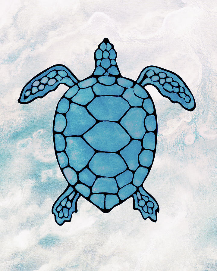 Soft Blue Watercolor Tortoise Under The Sea Turtle Native Art Ocean Creature II Painting by Irina Sztukowski